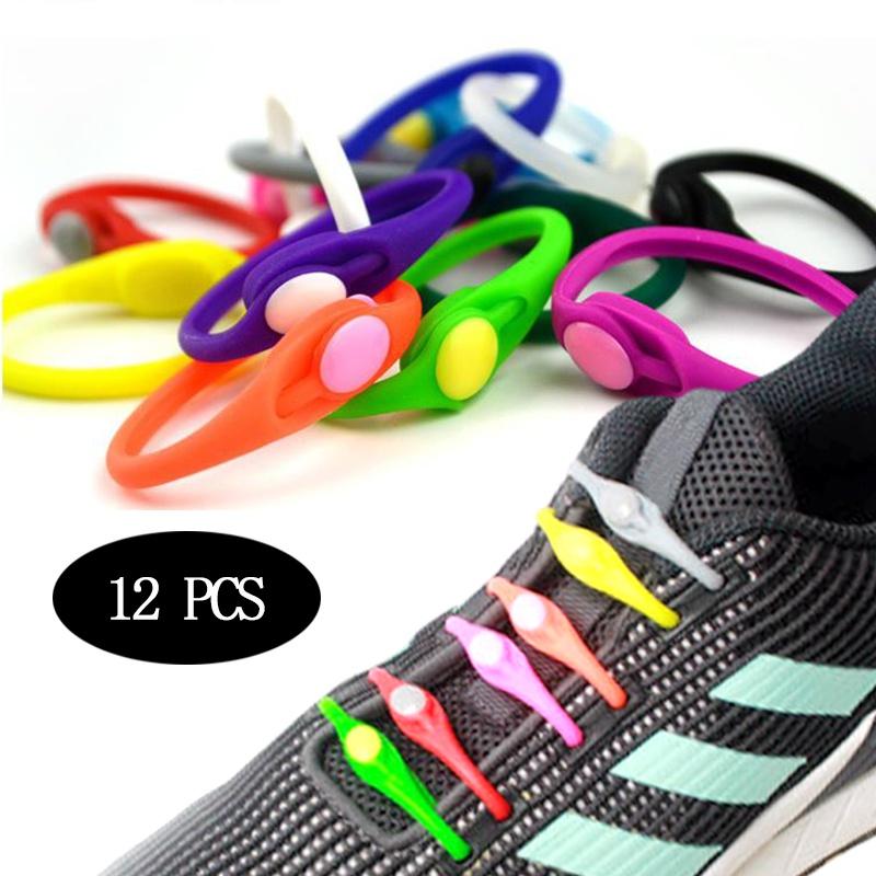 12pcs/Pack Lazy Silicone Shoelaces Round Elastic Shoe Laces Special No Tie Rubber For Sneakers Fit Strap It Is More Convenient To Save Your Time Seed