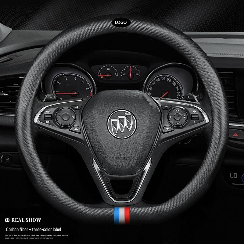 Premium Leather Steering Wheel Cover for Buick: Envision, Regal, LaCrosse, Excelle, Encore, GL6, Carbon Fiber Design