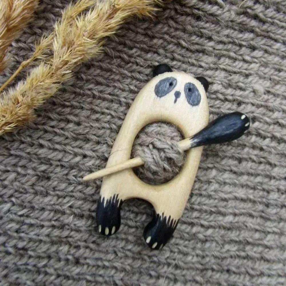 Puppy Animal Sweater Brooch Bear Cat Panda Pin Exquisite Wooden Brooch  Gift