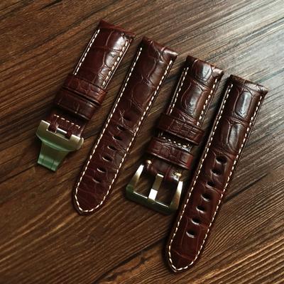 Качество ААА, 24 мм, коричневый ремешок из крокодиловой кожи, замена для PAM Panerai, 44 мм, пряжка для циферблата, застежка-бабочка, ремешок для часов