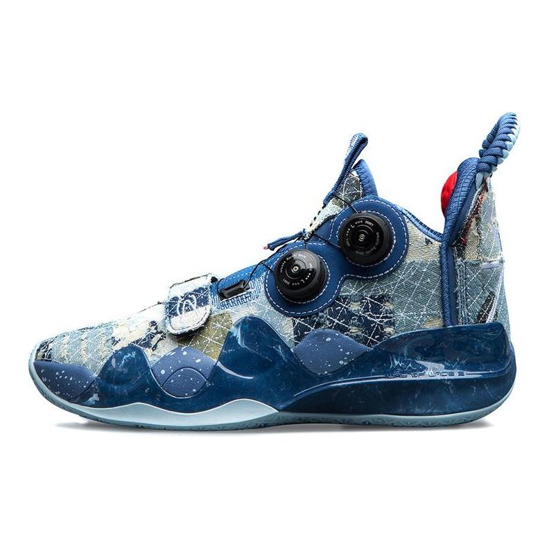Li Ning WOW 8 Амортизация Moment Скользкая Устойчивая к истиранию Средняя высота Баскетбольные кроссовки для выступлений Мужские Черно-синие ABEP001-6