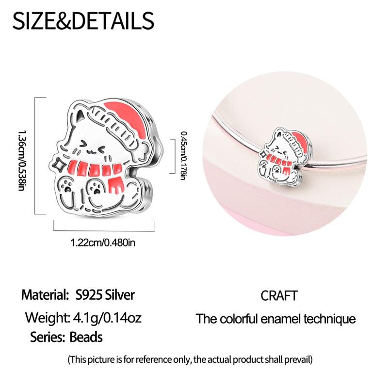 925 Silver Christmas Puppy Cat Charms Sleigh Happy New Year Bead Pendant Fit Original Bracelet Necklace Jewelry Gift