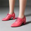FOREADA Женские туфли-лодочки с острым носком, на массивном высоком каблуке, на шнуровке, женская модная повседневная обувь, весна-осень, винно-красный, черный, розовый, красный, 43