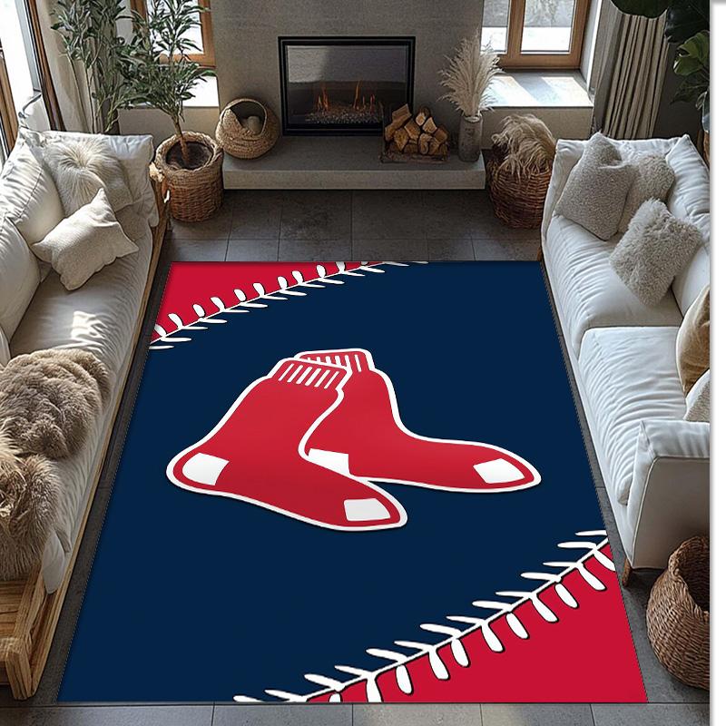 Boston Red Sox Crystal Velvet Carpet Soft Anti?Slip Floor Mat Comfortable Home Living Room Bedroom Decor Rug