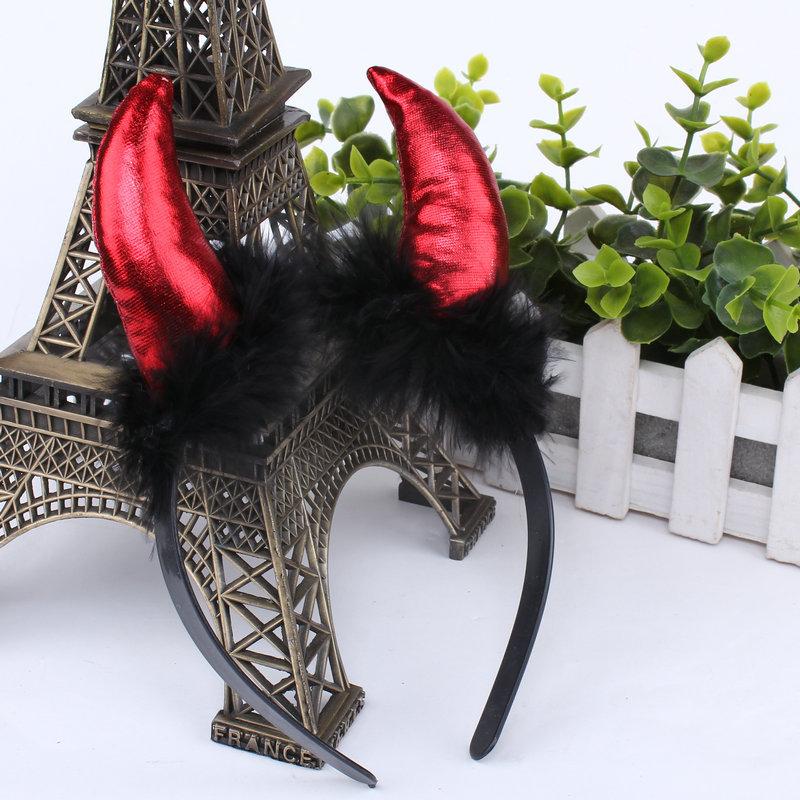 Creative Red Devil Horn Headwear Hairbands Hair Hoop for Halloween Masquerade Party Festival Gift Photo Props Style Random