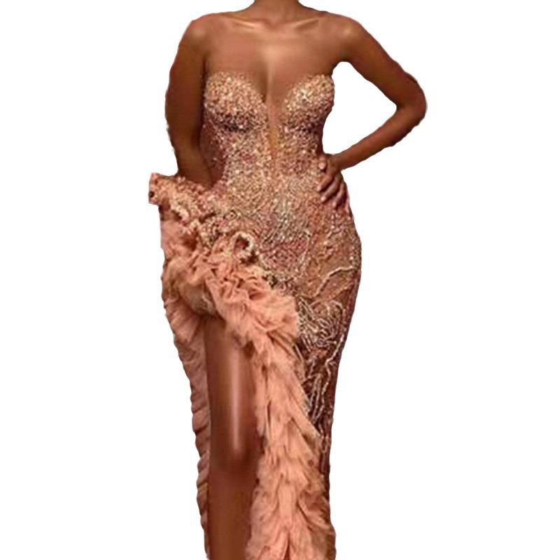 Летнее новое европейское и американское женское платье с бахромой, сексуальный золотой топ-труба, платье