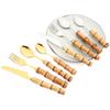4Pcs Bamboo Handle Cutlery Set Stainless Steel Tableware Set Steak Knife Fork Coffee Tea Spoon Flatware Kitchen Dinnerware Set