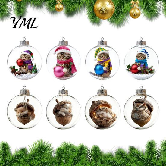 Creative Winter Holiday Gifts Glowing Christmas Story Ornament, Light?Up Mini Animals Hanging Ball Ornament with Warm 3D Scene Baubles LED