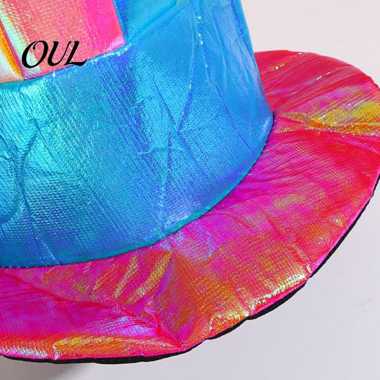 Reflective Fabric Magic Hat Magician Top Hat, Colorful Glossy Wide Brim Retro Striped Unique Party Atmosphere Accessory for Halloween Costume,