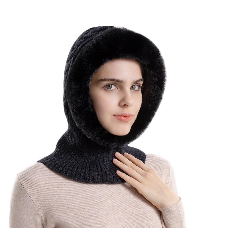 Women's Cold-Proof Knitted Hat Fleece-lined Thickened Scarf Integrated Hat Warm Ear Protection Sleeve Cap