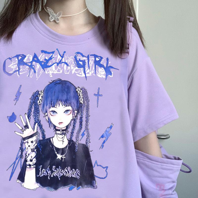Японская уличная одежда E Girl аниме футболка одежда с нарукавниками графический топ Harajuku Kawaii летние топы для женщин футболка
