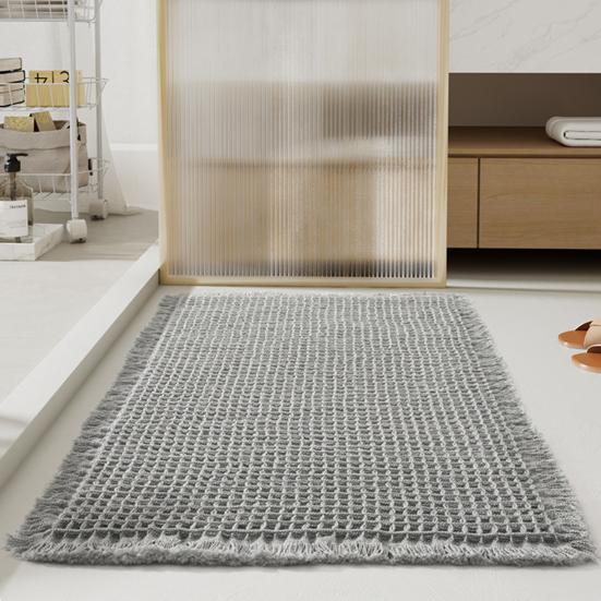 Коврик для ванной из пены с эффектом памяти, вафельная текстура, отделка кисточками, высокоабсорбирующий, быстросохнущий пол