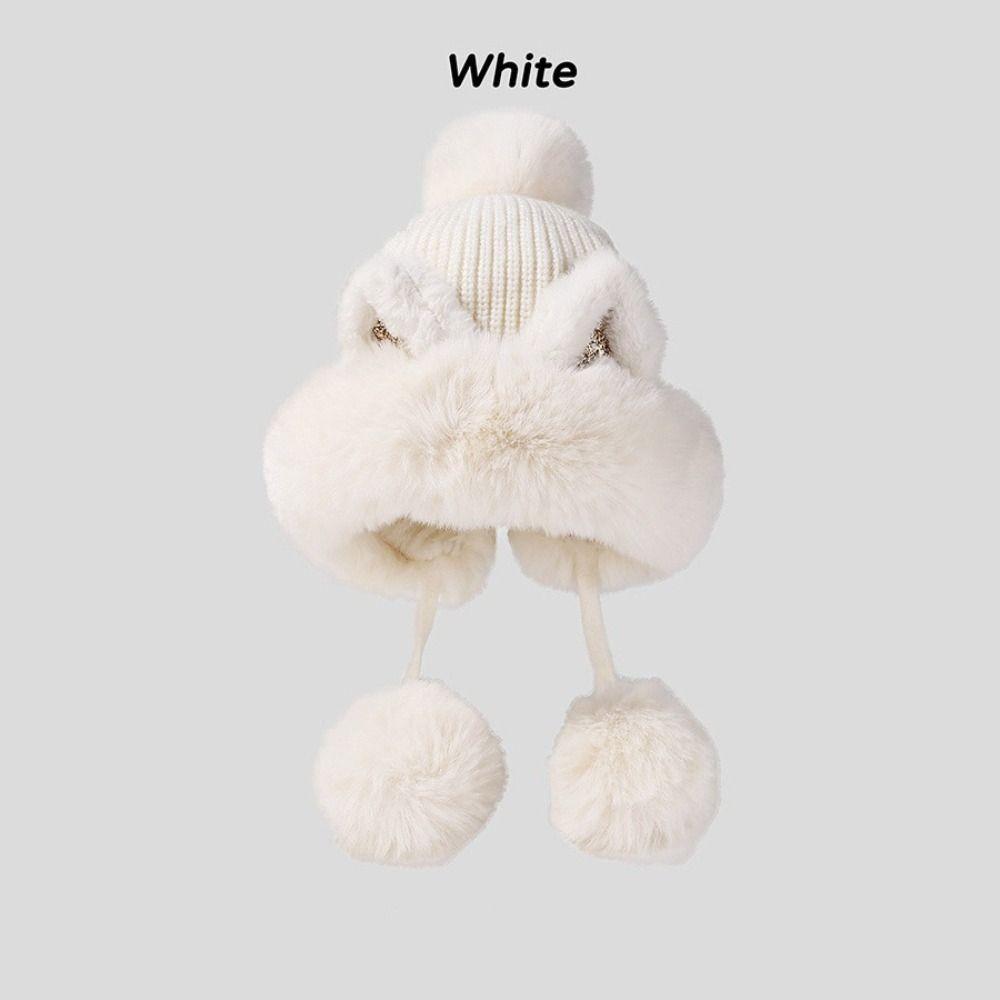 Шапка-ушанка Теплые вязаные шапки Кошачьи ушки Утепленная шапка Новая меховая шапка-бини Женщины