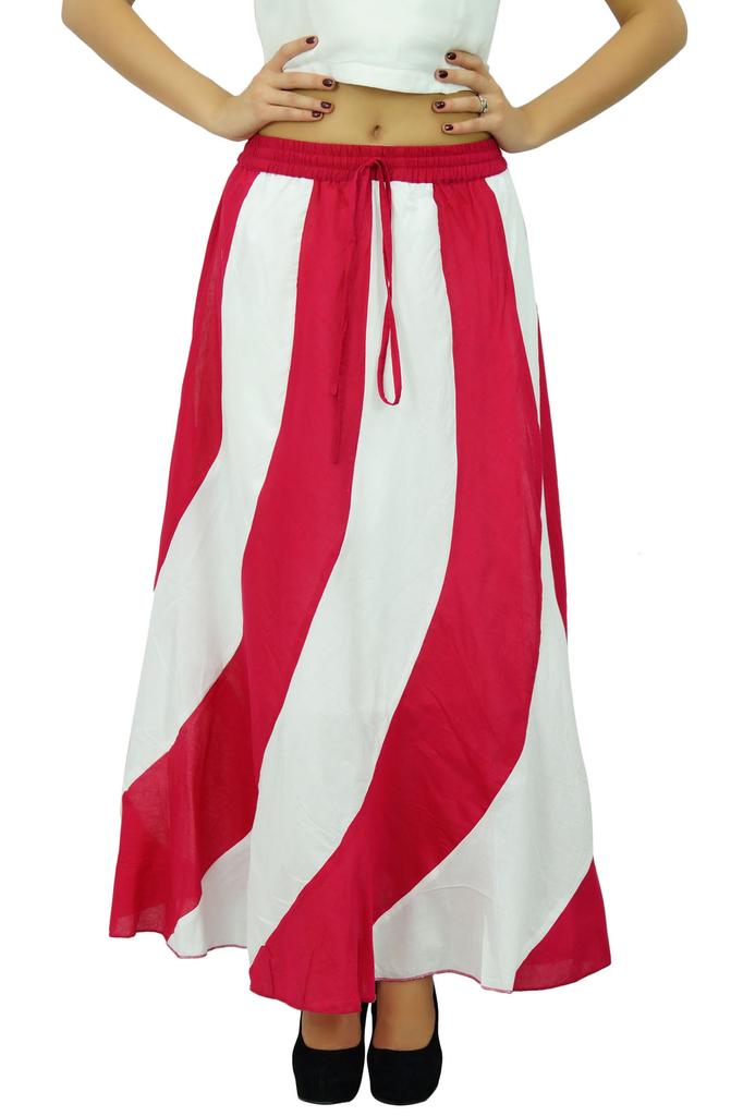 Bimba Long A-Line Maxi Spiral Summer Skirt Cotton With Back Elastic & Side