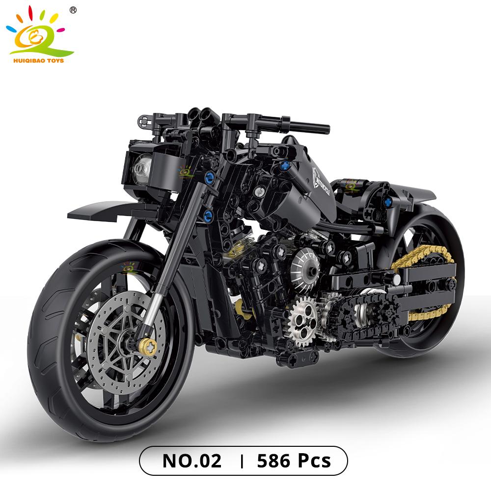 HUIQIBAO высокотехнологичный классический мотоцикл, модель здания, блоки, мото-городской гонщик, кирпичи, игрушка для детей, мальчиков, детей, взрослых, набор MOC автомобилей