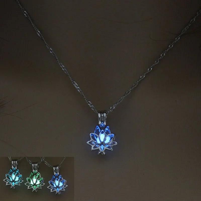 Tri-color Retro Luminous Moonstone Pendant Necklace Female Jewelry Long Chain Lotus Buddha Gift Accessories for Women