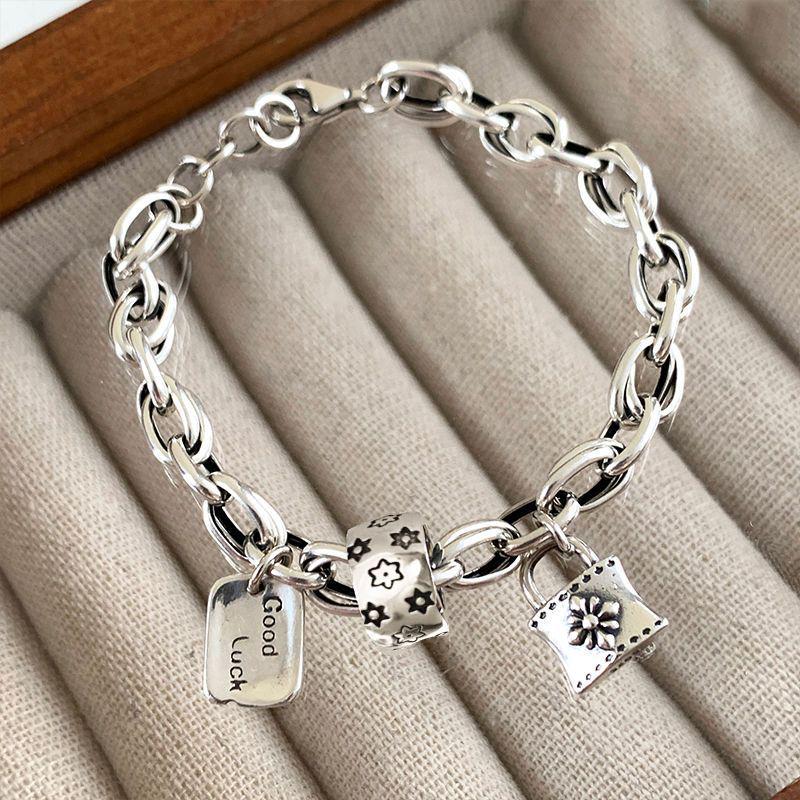 Elegant Niche Silver Bracelet with Concave Square Beads - High-End Luxurious Design