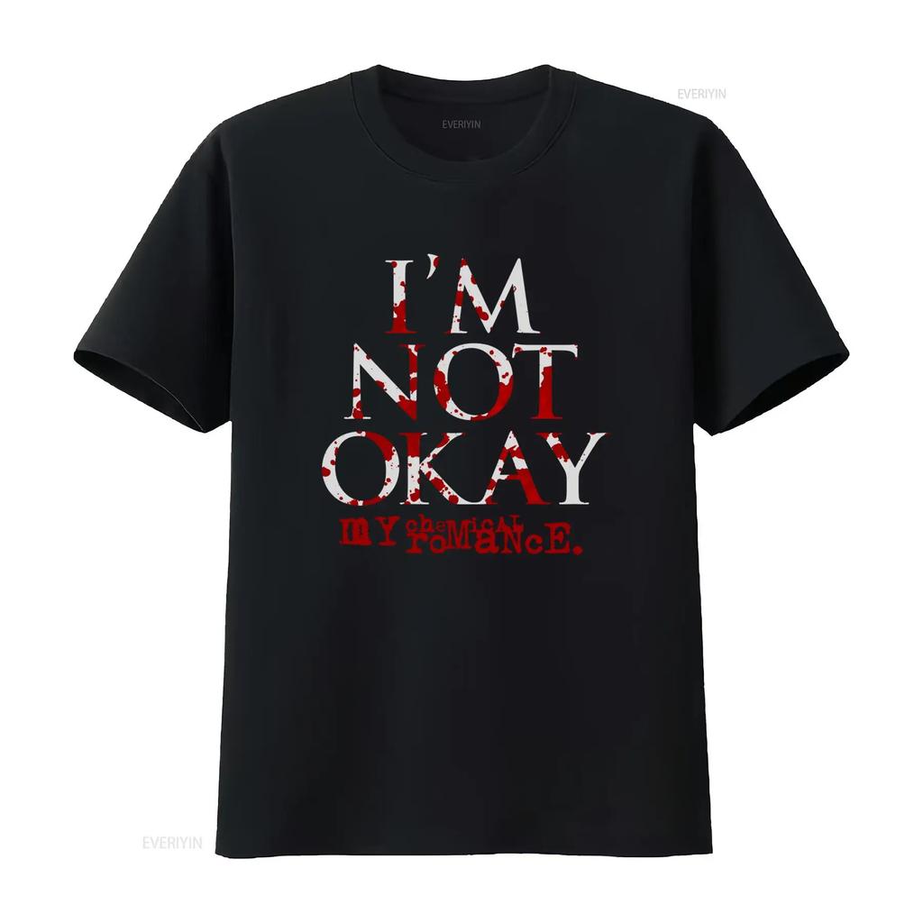 My Chemical Romance Im Not Okay Черная футболка Готический рок-группа Принт Идеально для фанатов винтажный Стиранный Дышащий Универсальный
