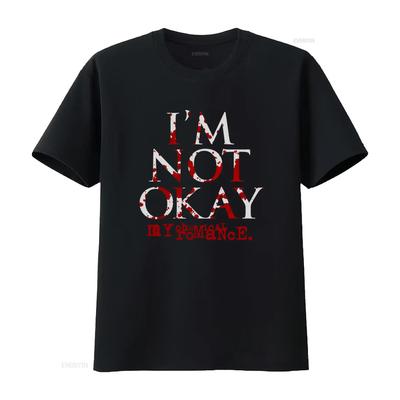 My Chemical Romance Im Not Okay Черная футболка Готический рок-группа Принт Идеально для фанатов винтажный Стиранный Дышащий Универсальный