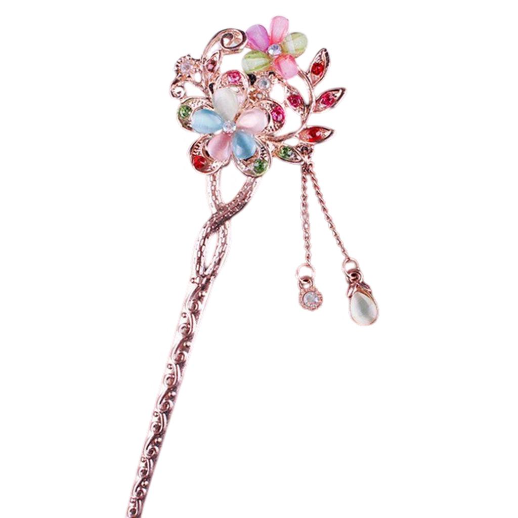 Elegant Crystal Filigree Hair Stick Buyao for Girls Ancient Chinese Hairpin Traditional Hanbiuk Decorative Cosplay