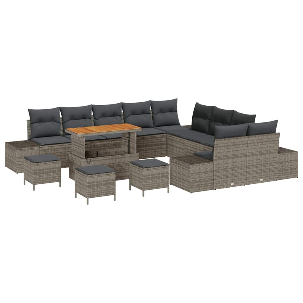Garden Sofa Set with Cushions 14 pcs Grey Poly Rattan