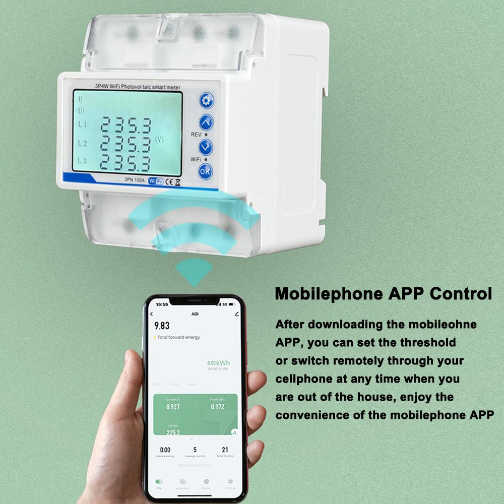 Фотоэлектрический счетчик Tuya WiFi 3P4W, трехфазный переключатель повторного включения, интеллектуальный защитный ЖК-дисплей с повторным включением