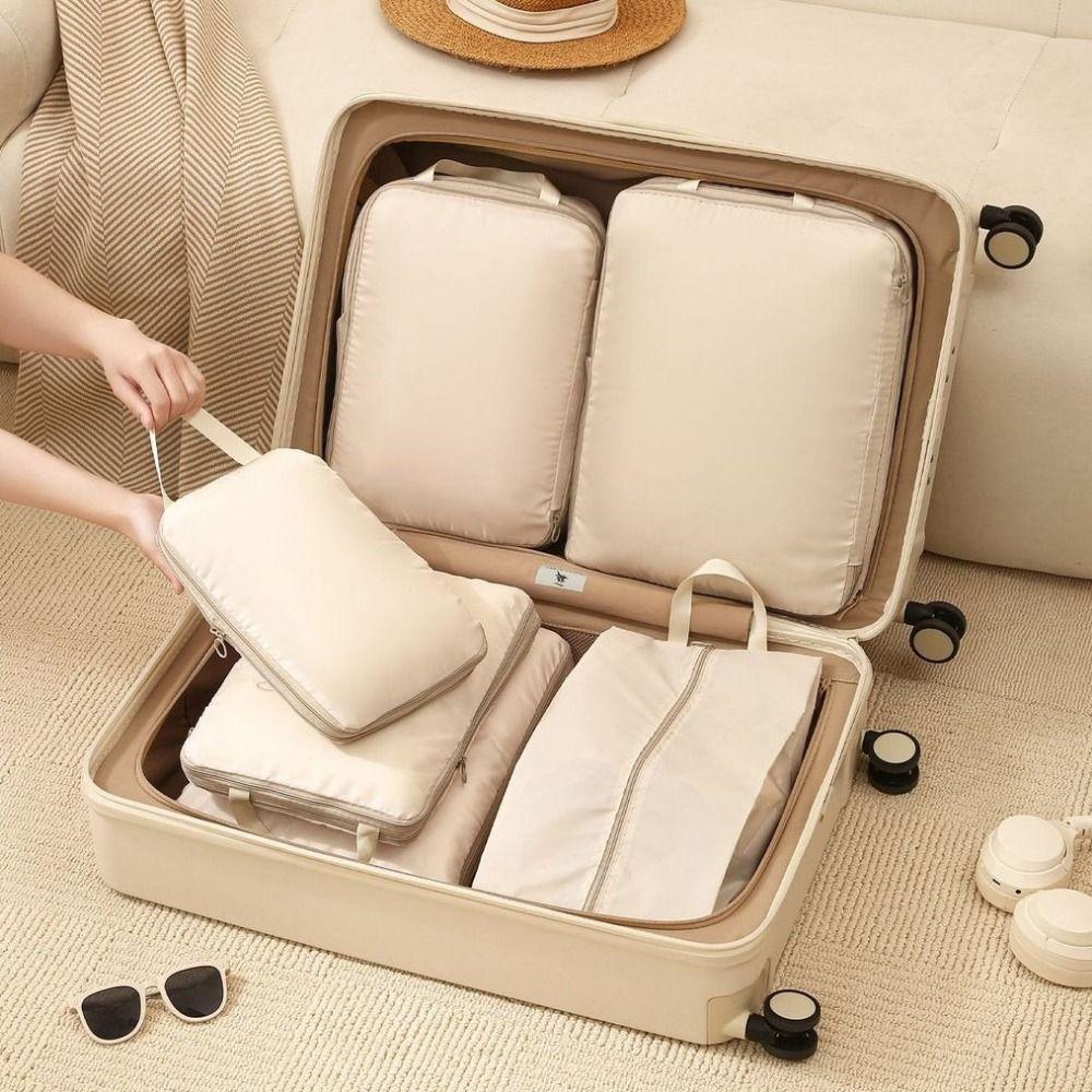 6Pcs/Set Large Capacity Luggage Compression Bag Washable Space-Saving Travel Organizer Bags Folding Portable Packing Cubes Set
