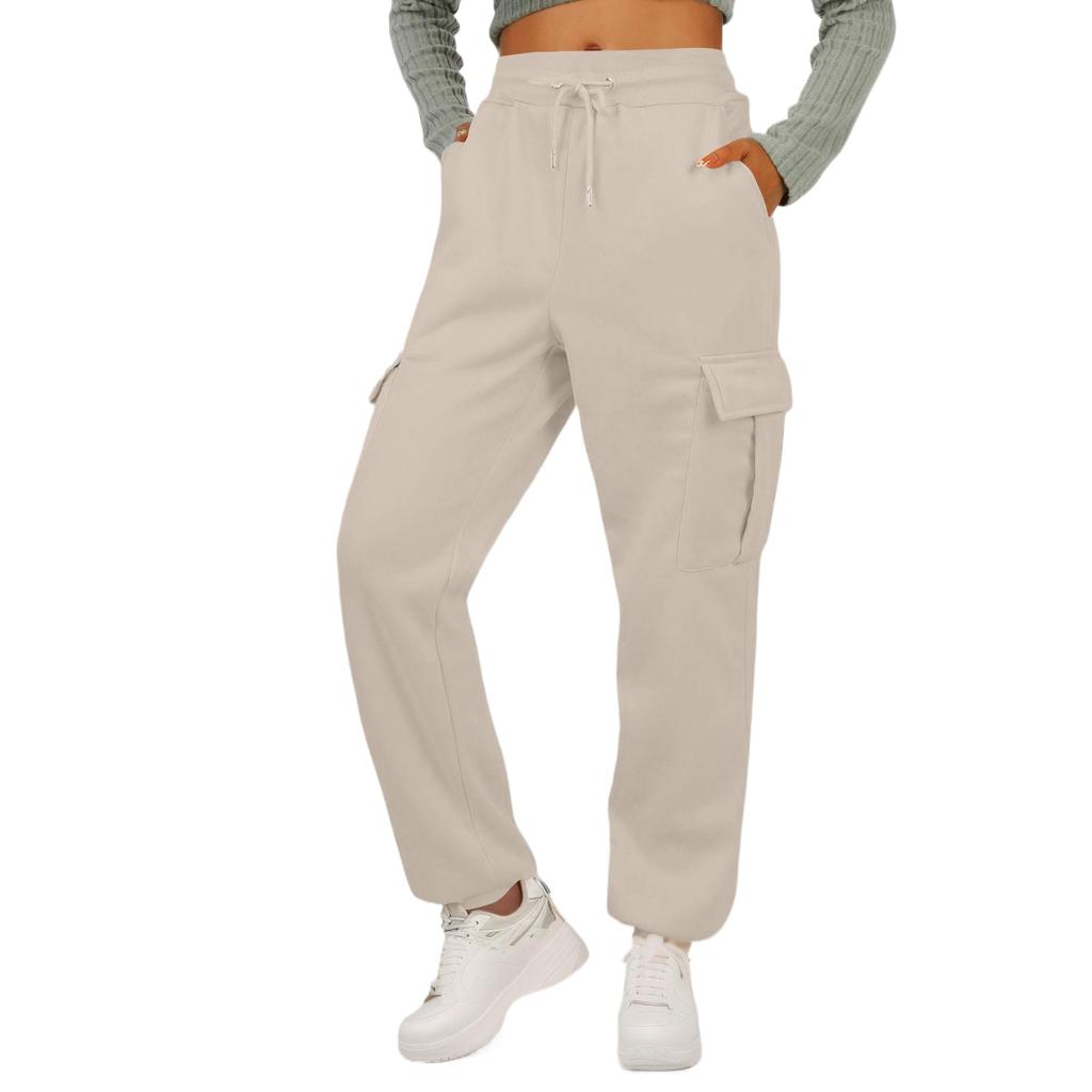 Women's Casual Pants Solid Color Loose Elastic Belt Pocket Sports Sweatpants