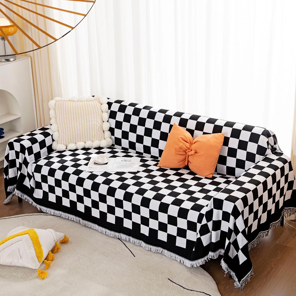 Полотенце для дивана из хлопчатобумажной нити в шахматном порядке на все времена года, декоративное полотенце для дивана, одеяло для дивана