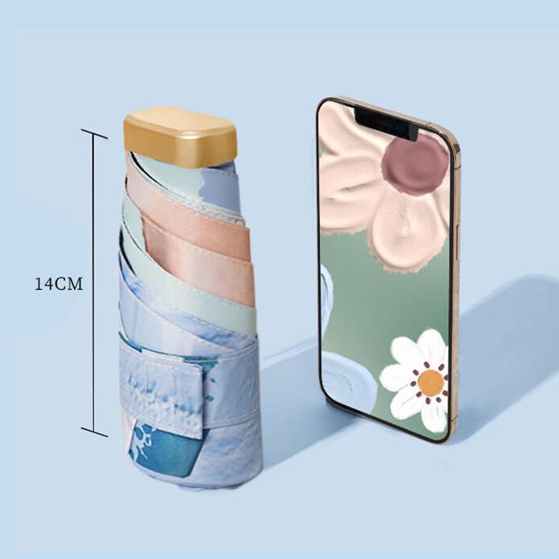Small Fresh Portable Rain And Sun Anti-UV Umbrella Lady Chic Oil Painting Parasol Sunscreen Protection Mini Five-fold Umbrella