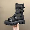 Mid-heel Cool Boots New Summer Round Head Open Toe Mesh Cloth Riveted Belt Buckle Back Zipper Waterproof Platform Ankle Boots