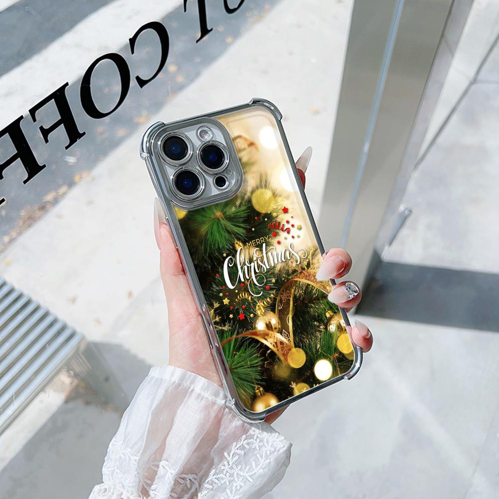 Чехлы для телефонов Ae115 Merry Christmas Happy New Year из гальванизированного ТПУ для iPhone 16 15 13 11 Pro Max 14 Plus Infinix Smart 8 с четырьмя углами защиты