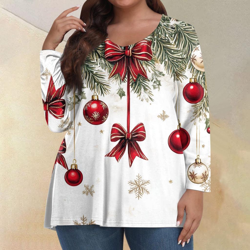 Женские топы больших размеров с длинным рукавом и принтом, рубашки с V-образным вырезом, повседневная одежда, топы