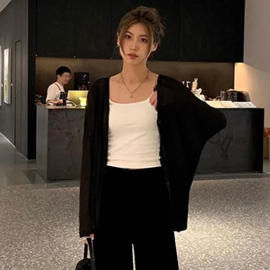 Spring Autumn Cardigan Coat V-neck Long Sleeve Single Breasted Coat Solid Color Loose Fit Thin Jacket Daily Wear