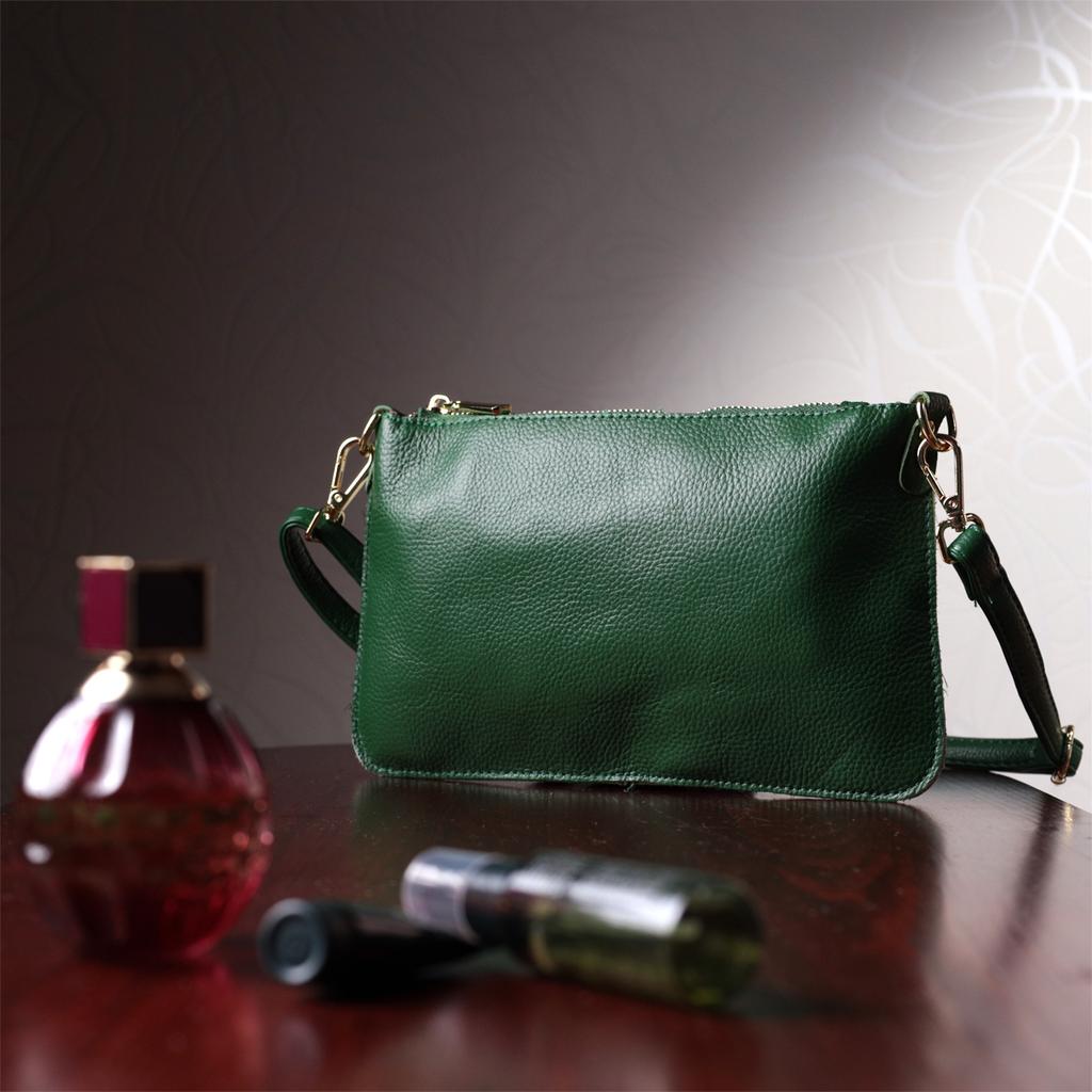 Original Women's Clutch Bag with Two Straps Made of Genuine Leather Vintage 22647 Green