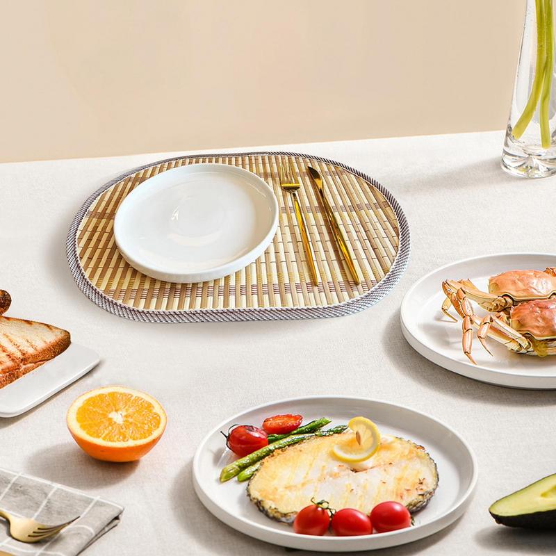 Овальный край бамбуковые плетеные подставки под тарелки моющиеся термостойкие настольные подставки для дома кухни рождественского обеденного стола украшение для вечеринки