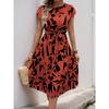 Elegant Personality Abstract Pattern Printed Pleated Dress