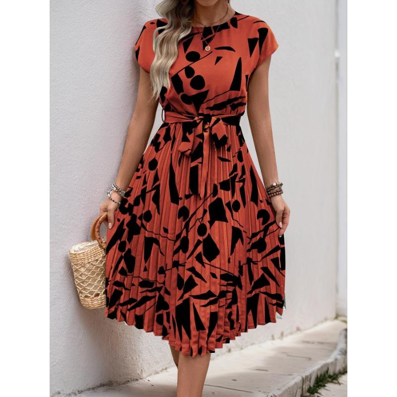 Elegant Personality Abstract Pattern Printed Pleated Dress