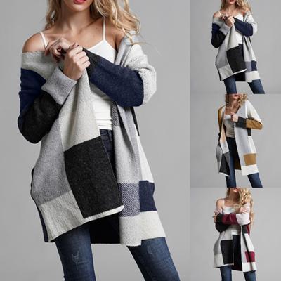 Женский модный клетчатый свитер большого размера, свободный вязаный свитер, куртка