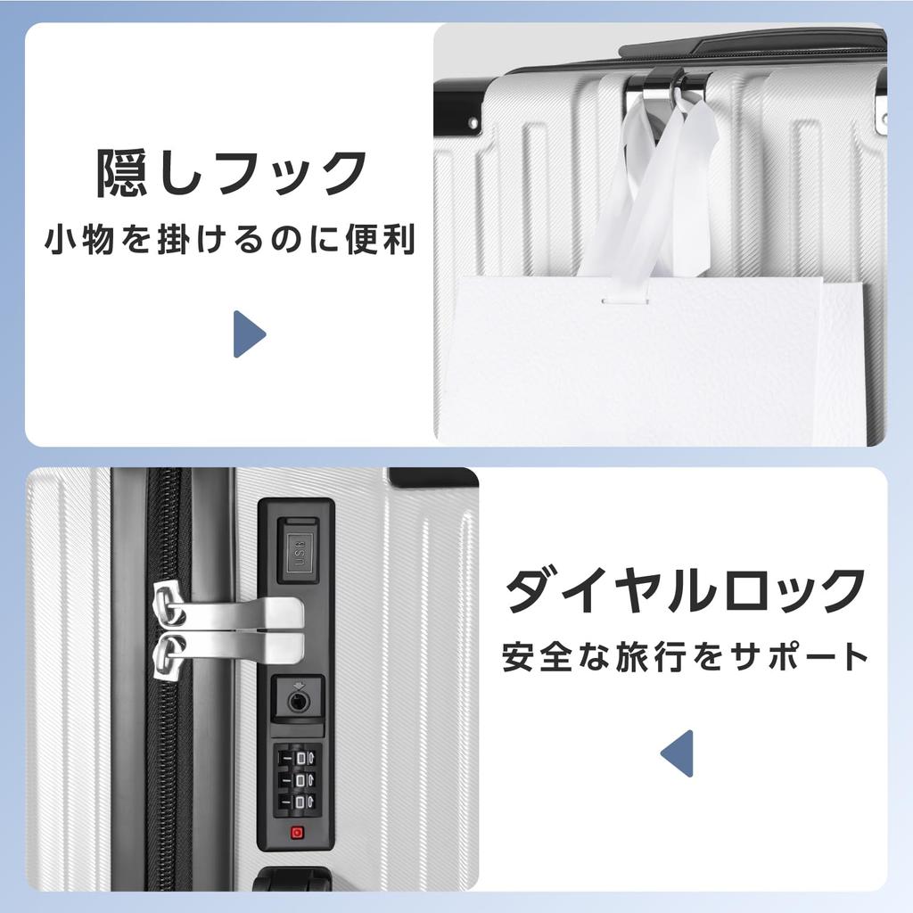 Suitcase Carry Case Carry Bag Shockproof Large Capacity Large Ultra Light Quiet Brake Function Double Casters USB Port Cup Holder Hidden Hook 360