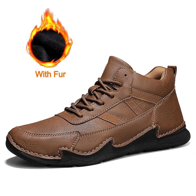 Fashion High Quality Men Casual Leather High Top Ankle Boots Designer Soft Bottom Casual Flats Equestr Botas Short Plush Walking Shoes