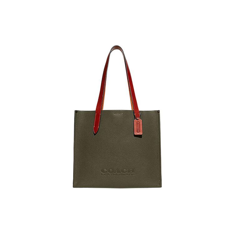 Coach Сумка-тоут из тисненой кожи с логотипом, однотонная, с текстурой личи, серия 35, сумка для покупок, сумка через плечо, ручная сумка, большая мужская сумка-тоут, темно-зеленая CH757-ARY