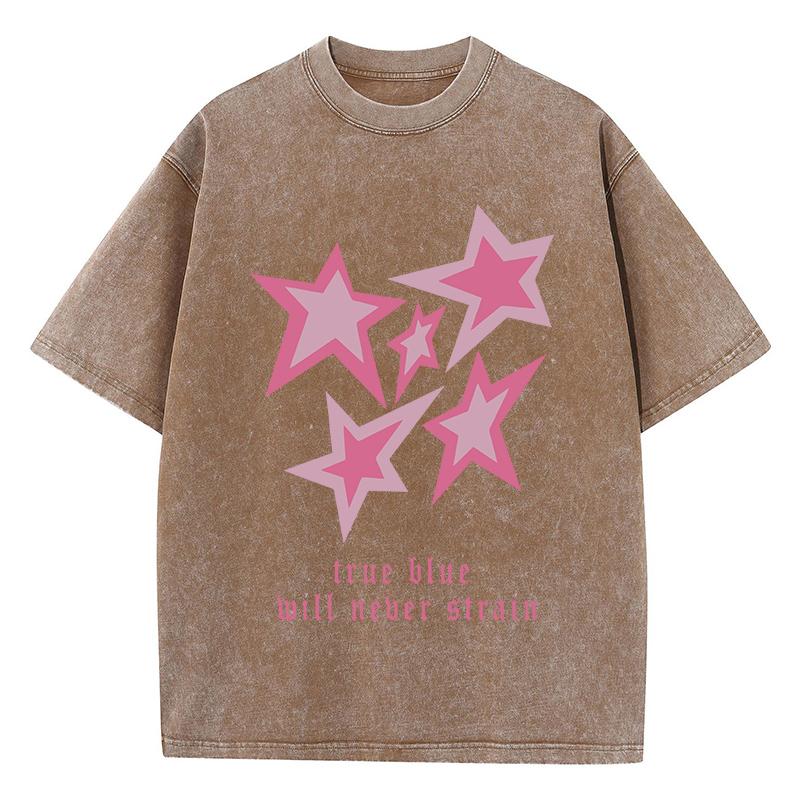 True Blue Will Neber Strain Cotton Washed T-Shirts Women Star Printed T Shirt Summer O-Neck Oversized Tops Casual Woman Clothes