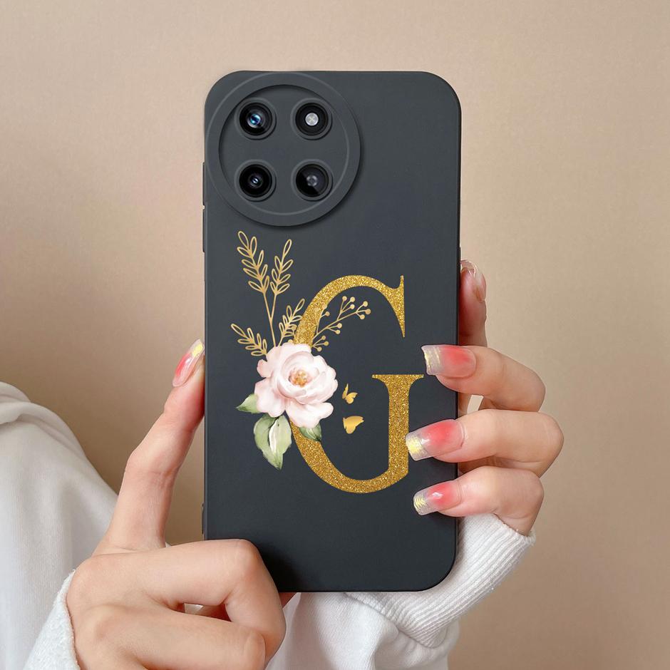 Чехол для телефона OPPO Realme 11 4G Милые Цветочные Буквы Матовый Жидкий Силикон Задняя Крышка Для Realme11 4G Ударопрочный Ультратонкий Корпус