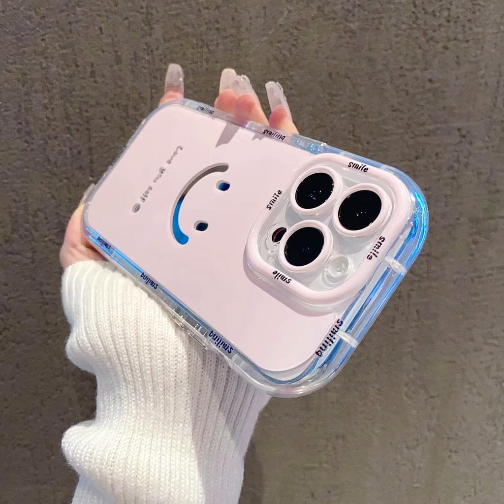 Mirror Cream Shell Suitable for Apple 16promax Mobile Phone Case Painted Smiling Face IPhone14 13 Anti Fall 15 11