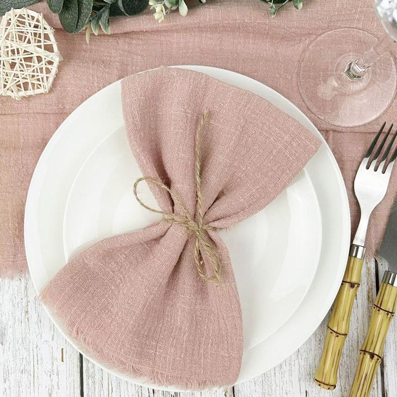 24pcs 32x32cm Sage Green Gauze Cotton Napkin Reusable Wedding Party Christmas Table Decor Retro Burrs Napkins Wholesale