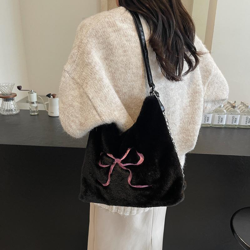 Повседневная сумка-тоут Mao Mao большой вместимости, модная женская сумка подмышку 2024 года, новый рюкзак с бантом на плечо