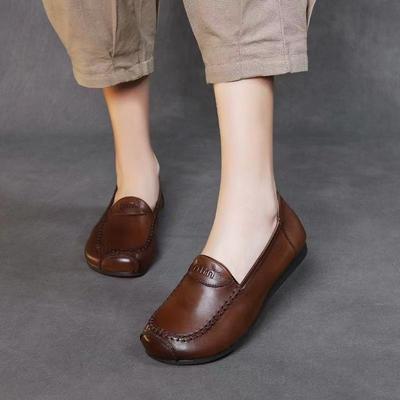 Осень 2025 года, новые туфли с одной педалью, мягкой подошвой, нескользящие, для мам среднего и пожилого возраста, универсальные туфли Doudou на низком каблуке и плоской подошве