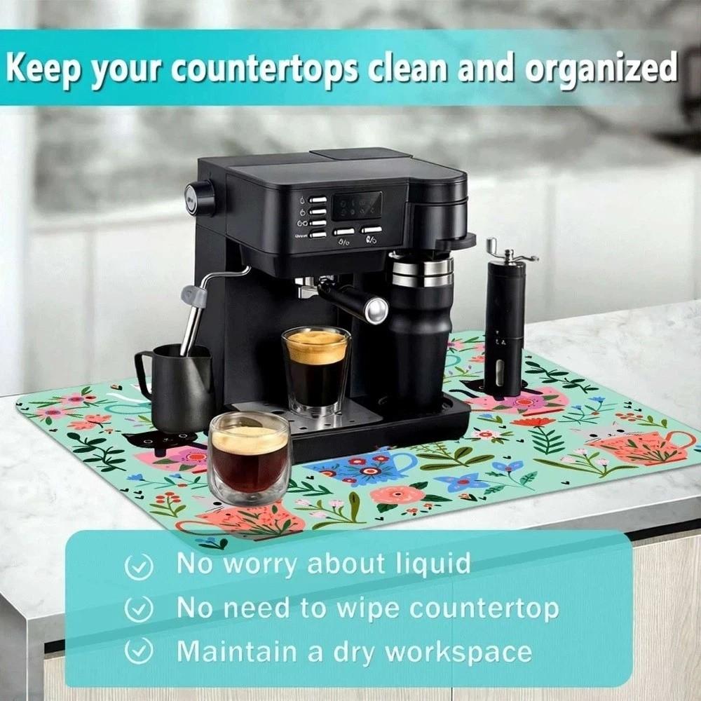 Sweet Kitchen Mat Cat Floral Dish Drying Mat Household Coffee Machine Mat Coffee Bar