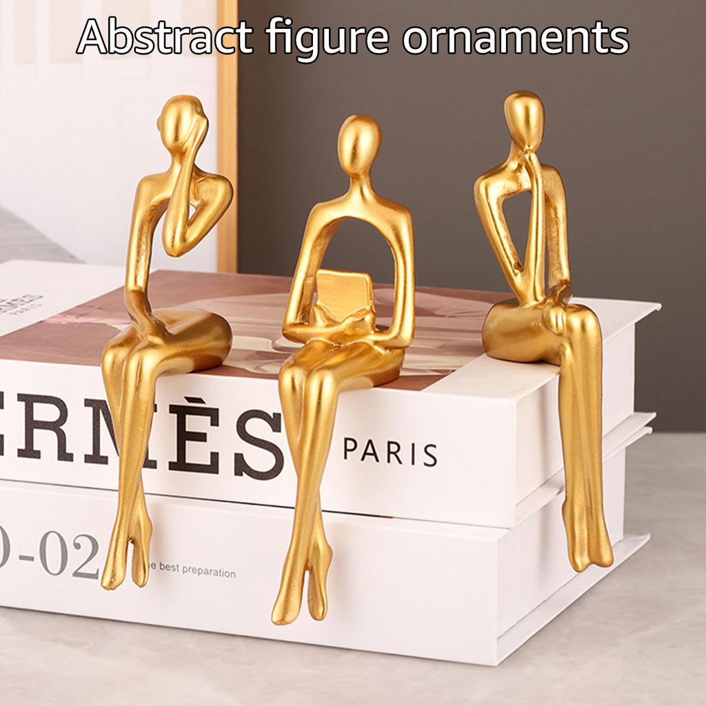 3 шт. Абстрактные фигуры, статуэтка из смолы, золотая скульптура мыслителя, орнамент, искусство, сидящая поза, статуи персонажей, украшения для домашней полки